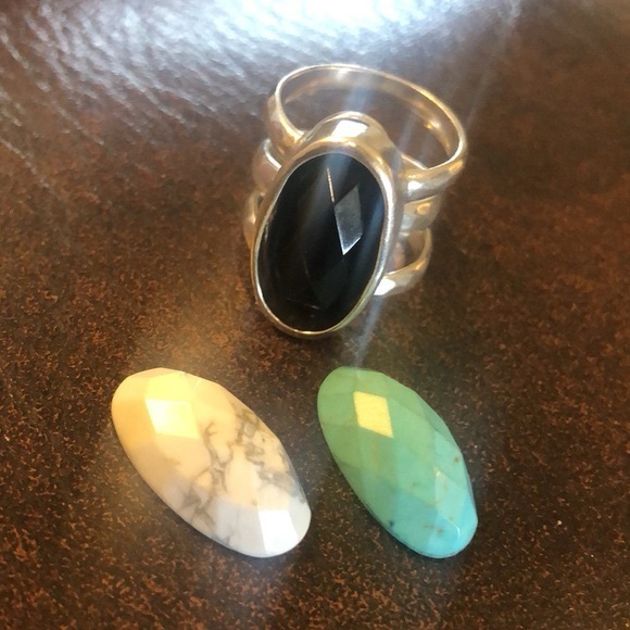 Silpada 3 band Interchangeable sterling silver ring (3 different stones!) size 9 - Picture 2 of 2